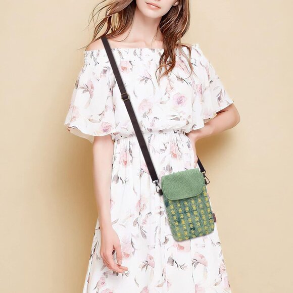 Women's Punk Gree Cotton Handmade Cute Canvas Cross Body Bags Phone Purse - Picture 2 of 7